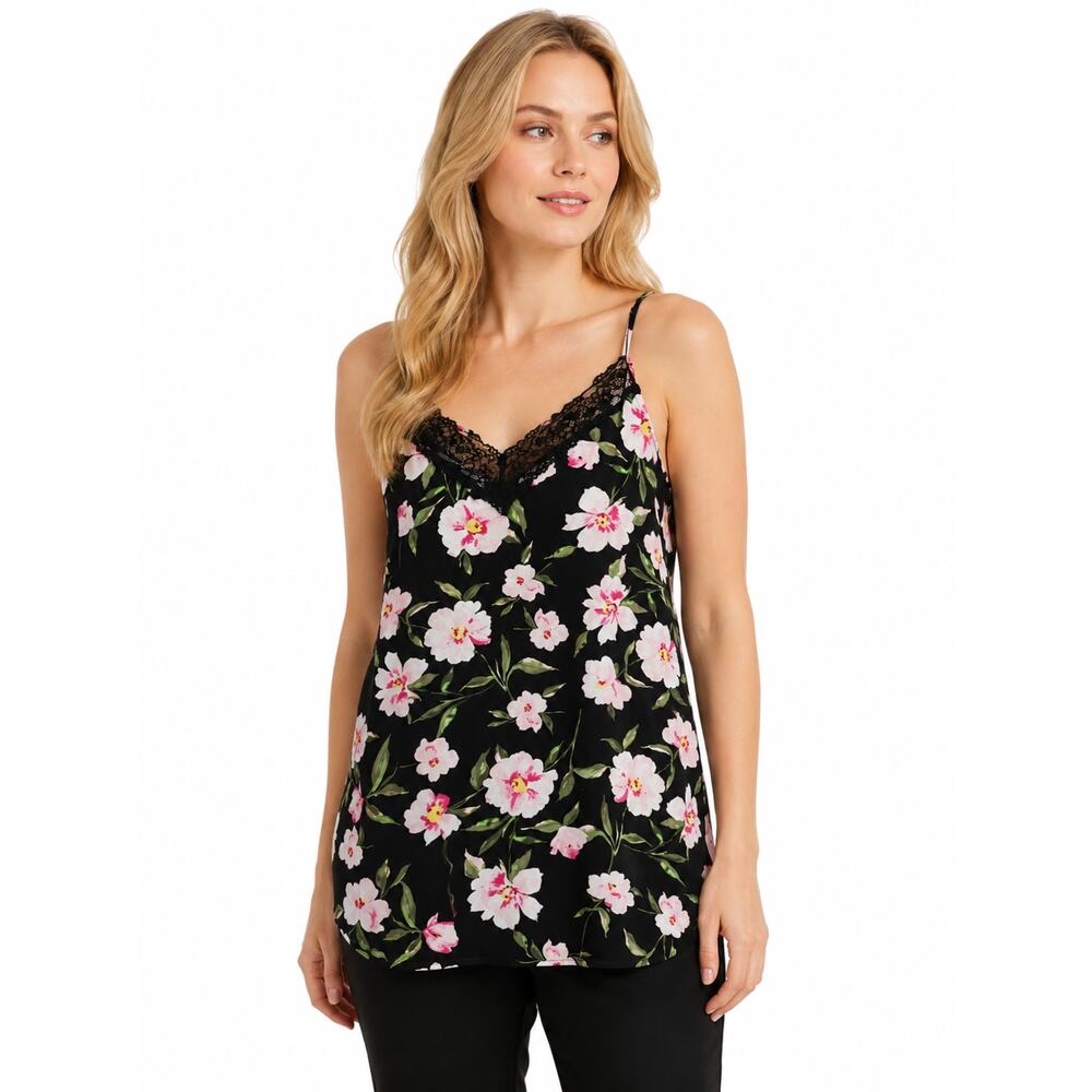 LR2113 Joyspun Floral Lace Trim Cami Nightgown Sleep Tank Women’s XL Black Pink